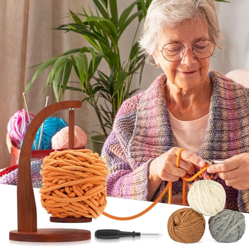 Image of simarro Yarn Holder for Crocheting, Wooden Yarn Spinner for Crocheting and Knitting, Magnetic Yarn Ball Holder, Crochet Gift for Knitting Lovers(Round)