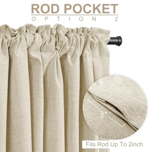 Image of 100% Blackout Shield Linen Blackout Curtains for Bedroom 72 Inches Long, Back Tab /Rod Pocket Living Room Drapes, Thermal Insulated Blackout Curtains 2 Panels Set, 50 inch W x 72 inch L, Cream Linen