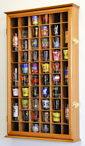 54 Shot Glass Shotglass Shooter Display Case Holder Cabinet Wall Rack w/UV Protection