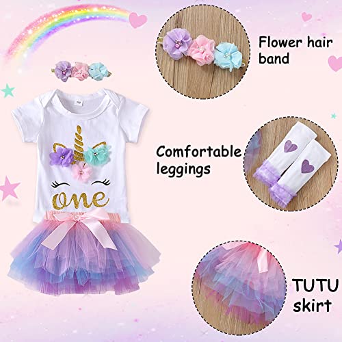 XIFAMNIY Baby Girl Half 1st 2nd Birthday Outfit Newborn 1 Year Unicorn Tutu Dress Headband Legging Socks…4