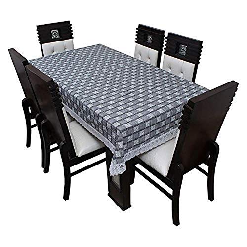 PVC Check Printed Dining Table Cover Grey Color with White Lace – 4 to 6 Seater Table, 54×78 inch Rectangular (PVC Exact Size) PVC Check Printed Dining Table Cover Grey Color with White Lace – 4 to 6 Seater Table, 54×78 inch Rectangular (PVC Exact Size)