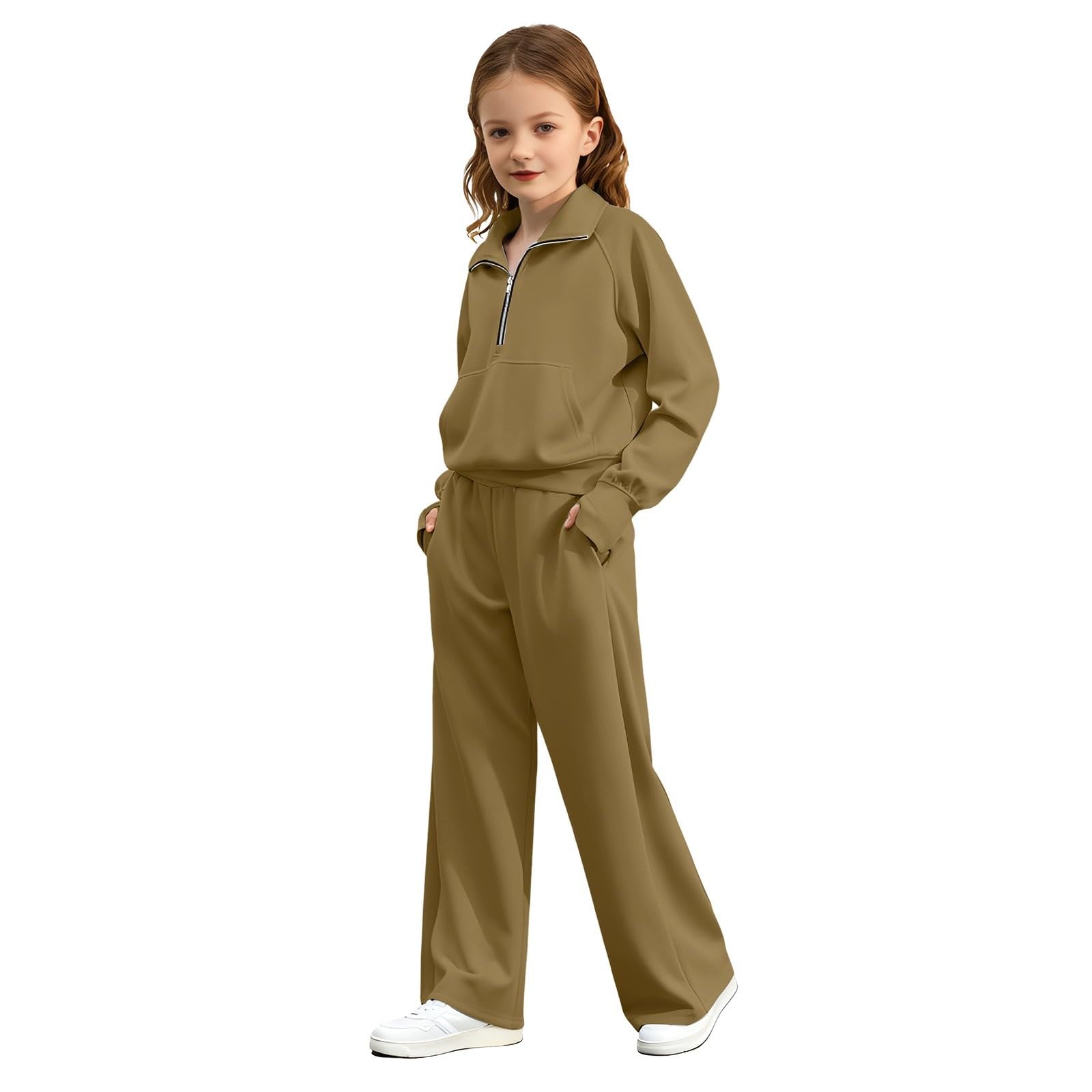 Trainingsanzug-Set für Mädchen, halber Reißverschluss, Hoodie