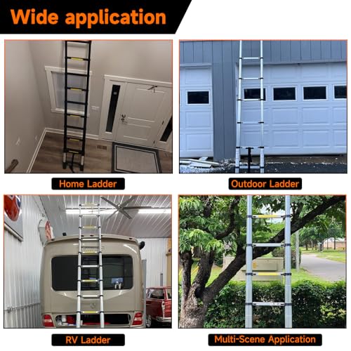 Dajianglx 15.5FT Telescoping Ladder, Aluminum Extension Ladder with Hooks & 2 Triangle Stabilizers, 330lbs Capacity, Non-Slip Feet Collapsible Ladder for Home, Outdoor Work, Black - Image 5