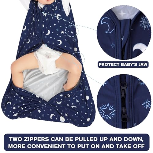 Image of BSTOPPT 3 Pack Baby Sleep Sack 0-6 Months 100% Rayon Cotton Baby Sleeping Bag 2-Way Zipper Toddler Wearable Blankets Comfy Stretchy Lightweight TOG 0.3 (Purple&Clouds&Starry Sky)