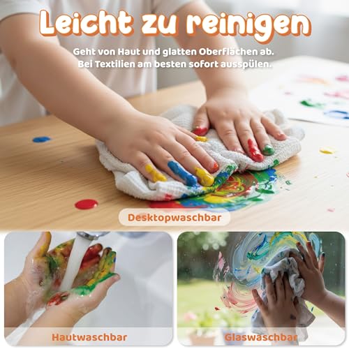 BLOT Kinder Fingerfarben mit 12 Farben (36 ml), Ungiftige & Auswaschbare Kinderfingerfarben, Babyfreundliche Farbe für Hände und Füße, Künstlermaterial für Kinder, Ab 3+