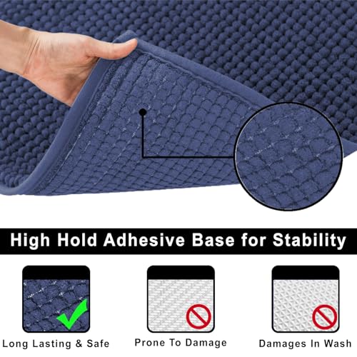 Image of LUXE HOME INTERNATIONAL Shaggy Chenille Bath Mat Extra Soft Super Absorbent Anti Skid Slip Popcorn Door Mats for Home Entrance, Bathroom, Bedroom, Kitchen, Floor Mat (60x120 cm Navy) Pack of 1
