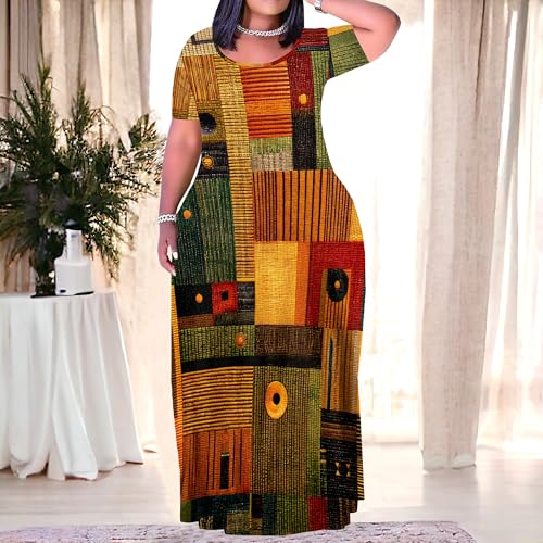 Image of PinkPatty Plus Size Maxi Dress for Women Summer Casual Short Sleeve Tshirt Dresses with Pockets (XL-6XL)