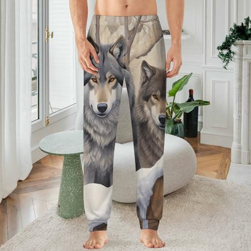 Three Wolf in Snow Day Men's Pajama Pants Soft Loungewear Bottoms Lightweight Sleepwear2