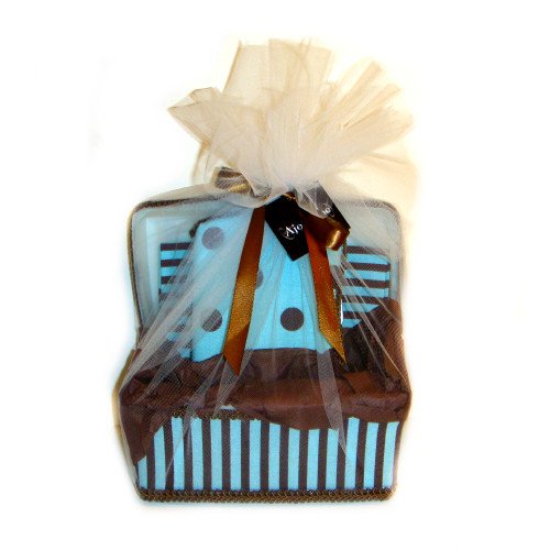 Blue and Brown Polka Dots and Stripes 3 Piece Set Baby Basket