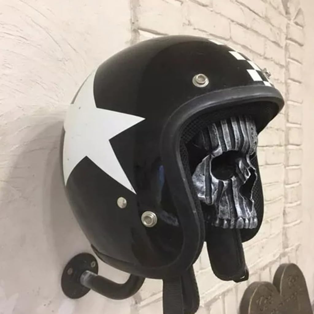 Porta Casco da Moto con Teschio,Supporto a Parete per Casco da Moto in Resina Rimovibile, Gancio per Casco da Bici, per Caschi da Baseball, Pallacanestro(Gray)