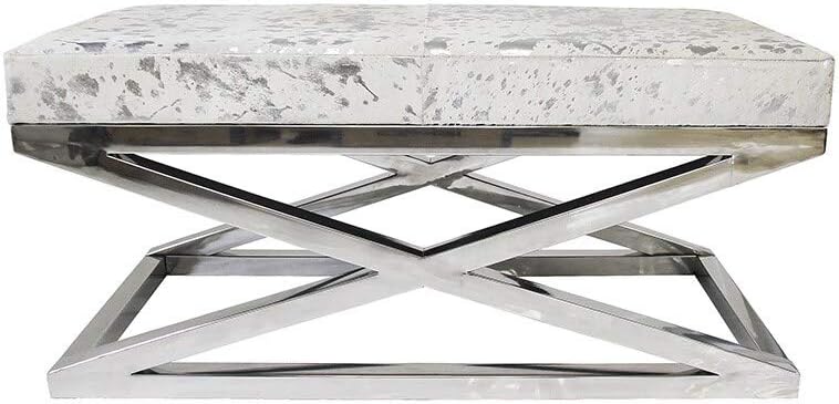 Forest Collection Steel and Cowhide Silver Bench