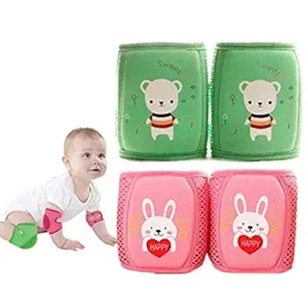 MOM CARE Baby Knee & Elbow Pad For Crawling,Toddlers, Infant, Girl, Boys, Safety Protector Comfortable Cap For Leg And Hand Ideal For 12-24 Months Babies.(set of 2 pair) Pink and Green-image-32