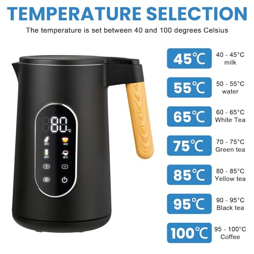 Théière électrique design inox 1.7L avec écran de température