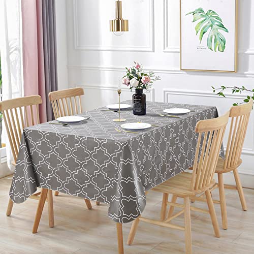 Vonabem 100% Waterproof Rectangle PVC Tablecloth, Vinyl Table Cloth Cover with Flannel Backing Oil Spill Proof Wipeable Table Cloths for Kitchen Dinning Indoor Outdoor (Grey,52X70IN)