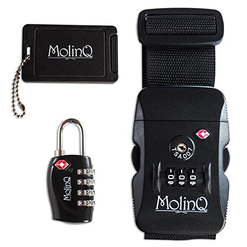 Preisvergleich Produktbild Koffergurt und Gepäckschloss mit TSA Zahlenschloss und Gratis Kofferanhänger / TSA genehmigt / Komplettes Reiseset / Geschenkbox Inklusive / Schwarz