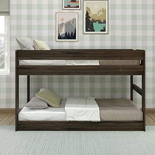 Max & Lily Modern Farmhouse Low Bunk Bed, Twin-Over-Twin Bed Frame For Kids, Barnwood Brown #TOP1