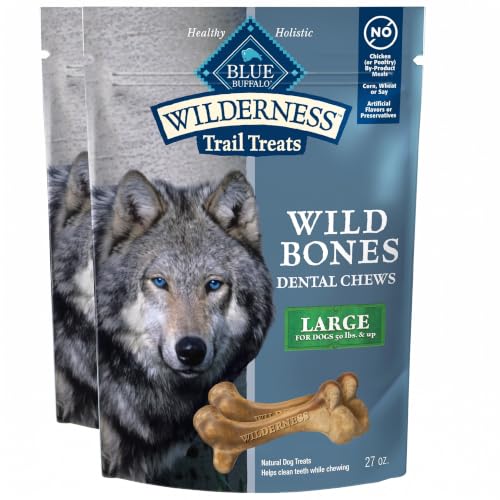 Blue Buffalo Wilderness Wild Bones Grain-Free Dental Chews Dog Treats, Large, 27-oz Bag, (Pack of 2) - image 1