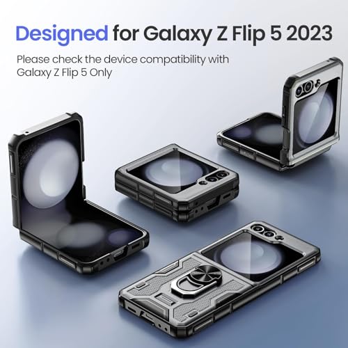 Image of VEGO for Galaxy Z Flip 5 case with Built-in Screen Protector &Kickstand | Hinge Protection Full Body Shock proof Protective Cover for Samsung Flip 5 2023 - Gray