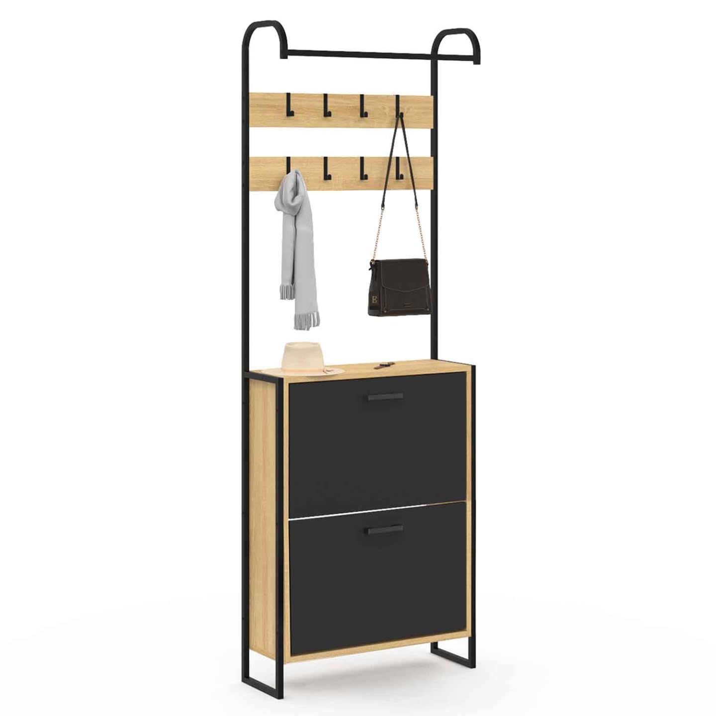 IDMarket - Vestiaire d'entrée Boston Meuble Chaussures 2 Portes Bois et Noir
