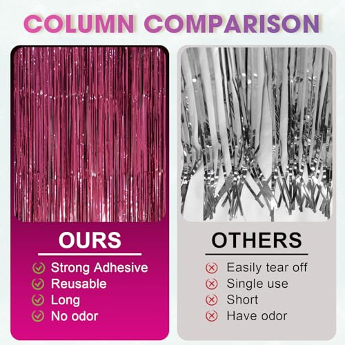 Image of Voircoloria 2 Pack Burgundy Foil Fringe Backdrop Curtains, Tinsel Streamers Party Decorations, Fringe Backdrop, Door Shimmer for Retro Theme Party