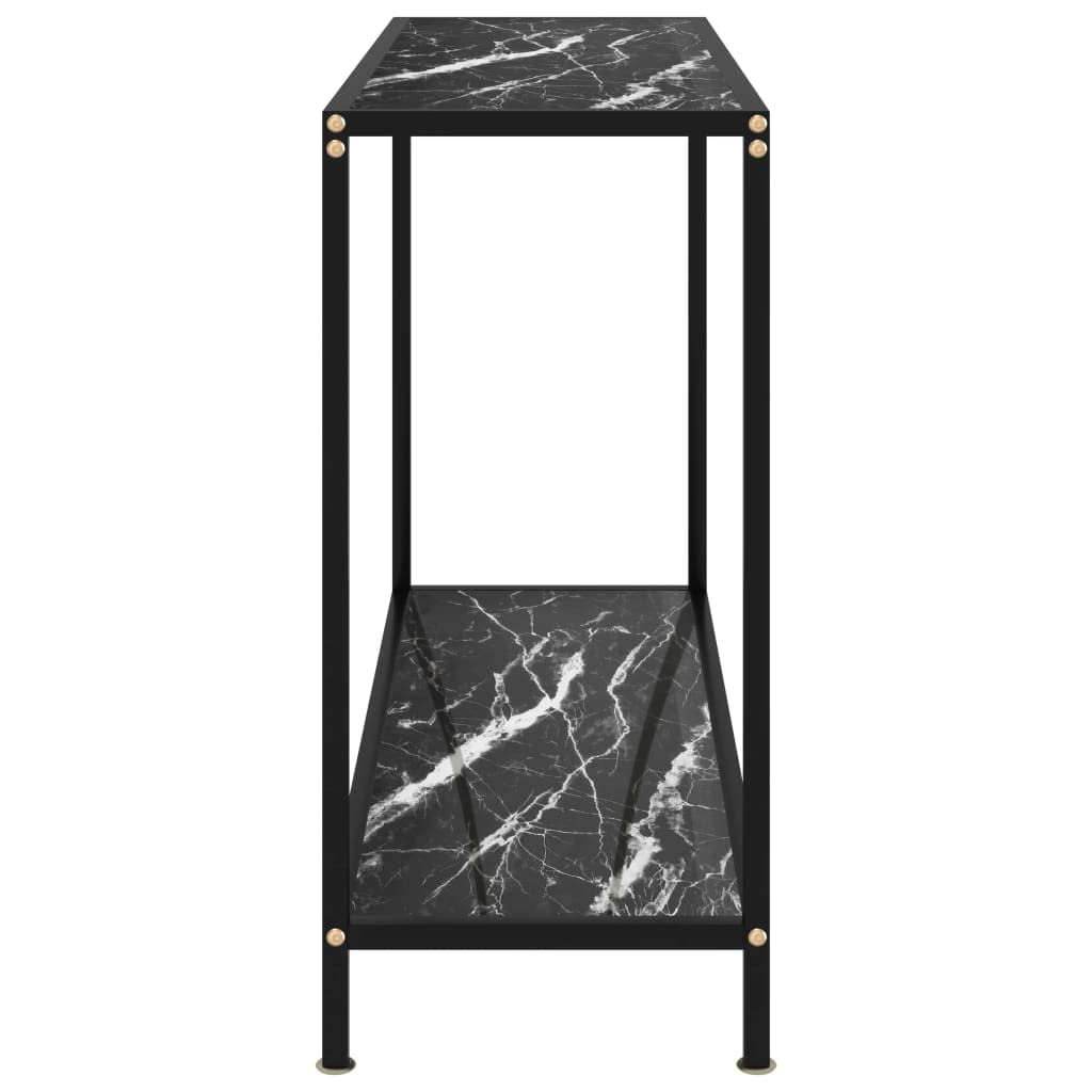 Konsola stołowa czarna 100 x 35 x 75 cm szkło hartowane | Stal malowana proszkowo, półka do przechowywania, łatwe czyszczenie, stolik pomocniczy