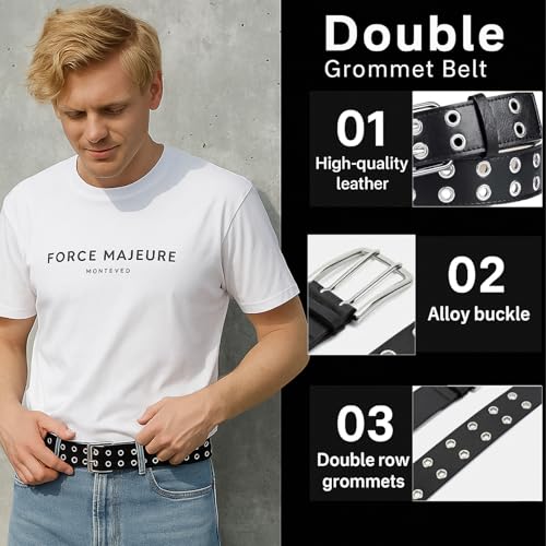 4 Pieces Studded Belt Set,Black Faux Leather Gothic Goth Belt for Women Men,Punk Rivet Belts with Star,Stud,Spiked,Double Grommet4