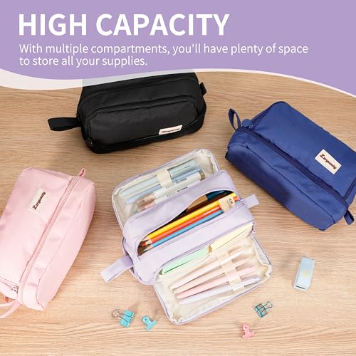 Image of Zzrywuty Pencil Case Large 4 Compartments,Purple High Capacity Holder Box Multi-Slot Pencil Pouch Bag,Zipper Pencil Pouch for Aesthetic Pencil Bag For Middle School Office College Adult Girl and Boy