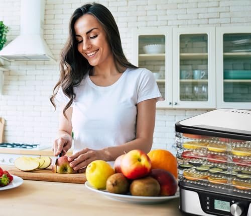 Trisa Dörrautomat - 5 stapelbare Racks für Obst, Gemüse, Kräuter & Pilze, 1 Netz, Zirkulationslüfter, LC-Display, Temperaturregelung 35-75°C, einstellbare Trocknungszeit 1-24 Stunden – Bild 6