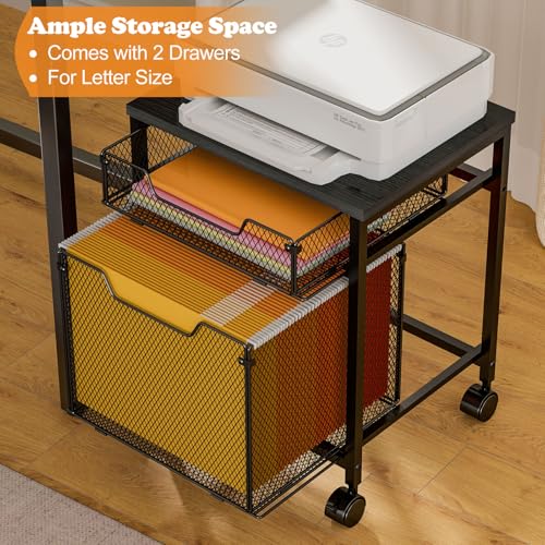 Tiaoheka WJTC08 Rolling File Cabinet Cart, Printer Stand With 2 Storage Drawers, Mobile Filing Cabinet On Lockable Wheels, Printer Cart With Hanging File Folder Organizer Beside Under Desk For Office thumb #2