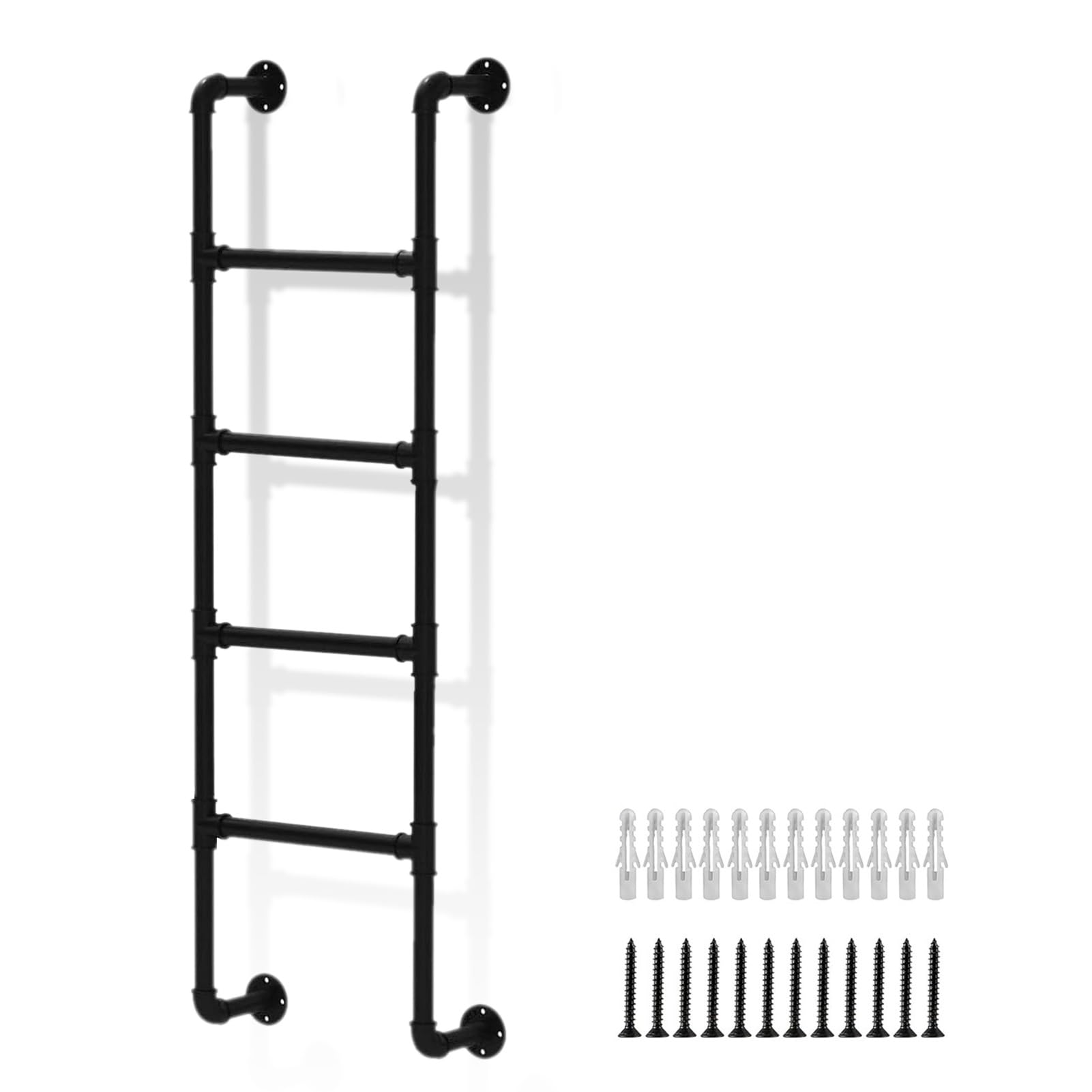 Escalera Ajustable de Pared para literas de autocaravanas y caravanas - De 1,2 m a 2,7 m (4 pies a 9 pies) - Metal Negro Forjado - Solución de Salida de Emergencia y Escape de Incendios - 13