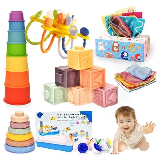 Juguetes Montessori Bebes 6 -12 Meses,6 en 1 Montessori Sensoriales Bebe 1 2 3 Año,uguetes para desarrollar Habilidades motorasz,Bebésn Educativos Bloques de Apilar y Encajar Regalos para Bebés