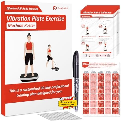 Vibration Plate Exercise Machine Workout Chart Posters - 6 Laminated Wall Fitness Guide & 2 Reusable Planner & 1 Erasable Pen, Suitable for Home Gym Whole Body Training