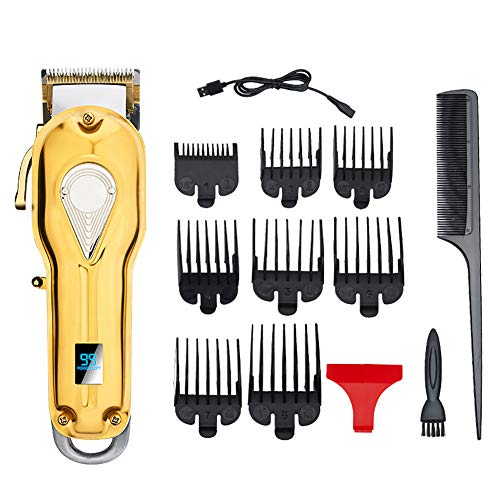 JKLJKL Electric Hair Clippers, Professional Hair Trimmer for Men Cordless Haircut Kit Suitable for Home Daily Use LCD Display Includes Length Guide Combs,Gold