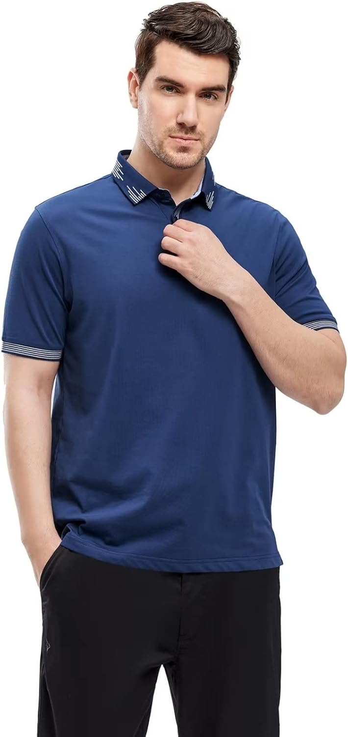 Men's Polo Shirts Short Sleeve Mercerized Cotton Blend Business Casual Stylish Collared Shirts Blue Medium