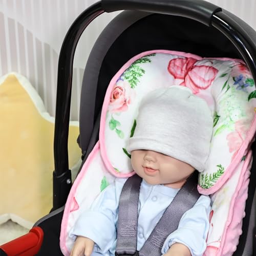 Image of 2 in 1 Infant Car Seat Insert, Adjustable Car Seat Head Support Baby Girls Boys, Soft Newborn Carseat Insert Cushion, Perfect for Carseats, Strollers, Swings (Pink Flower)