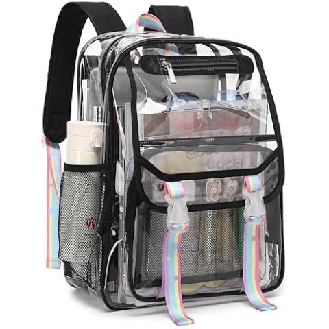Xunteny Clear Backpack for Girls Women, Heavy Duty Transparent School Backpack See Through Bookbag for Kids Adults College Work Travel Festival (Black) Cover