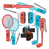 2023 Switch Sportzubehörpaket – 10-in-1-Familienzubehörset für Hexensportspiele: Tennisschläger, Schwertgriffe, Golfschläger, Handgelenkstanzbänder und Beinriemen, Komfortgrifftasche.