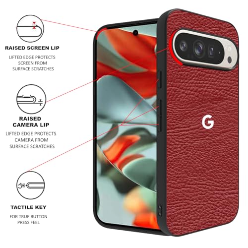 Image of RIGGEAR Sleek Back Cover Case Compatible with Google Pixel 9 Pro XL (TPU+PC | Red Leather)