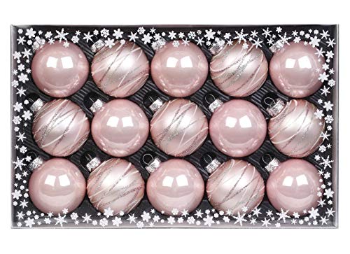 15 Glas-Weihnachtskugeln in Rosa