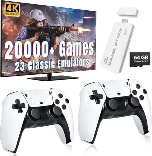 2025 Upgraded New TV Video Game Gaming System,Plug & Play Video TV Games 4K Ultra HD with 21,000+ Games Built-in,23 Emulators & Wireless 2 Controller for Kids(5-17 Years)(White)
