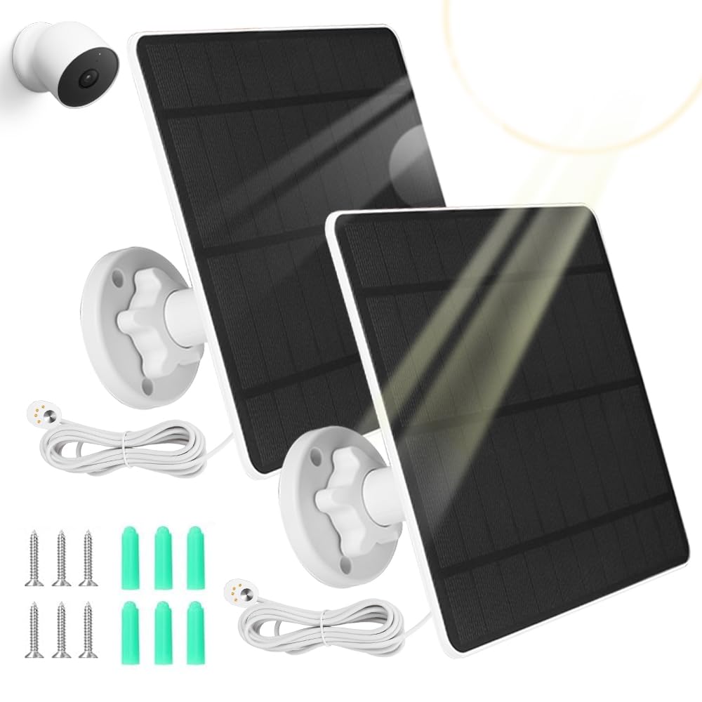 Solar Panel for Google Nest Camera 2 Pack, 5W 5V Solar Panel Charger Compatible with Google Nest Camera Outdoor & Indoor (Battery Version), 9.8ft Cable, IP65 Waterproof, 360° Adjustable Bracket