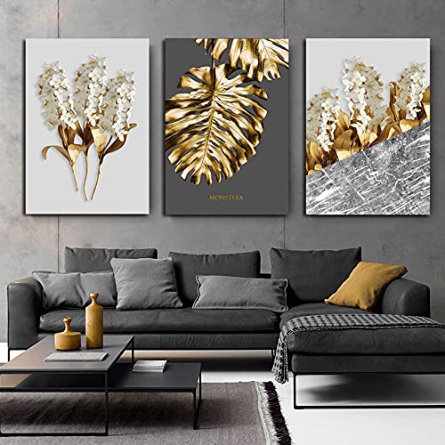 Peinture impression plumes et détails dorés pour mur de prestige