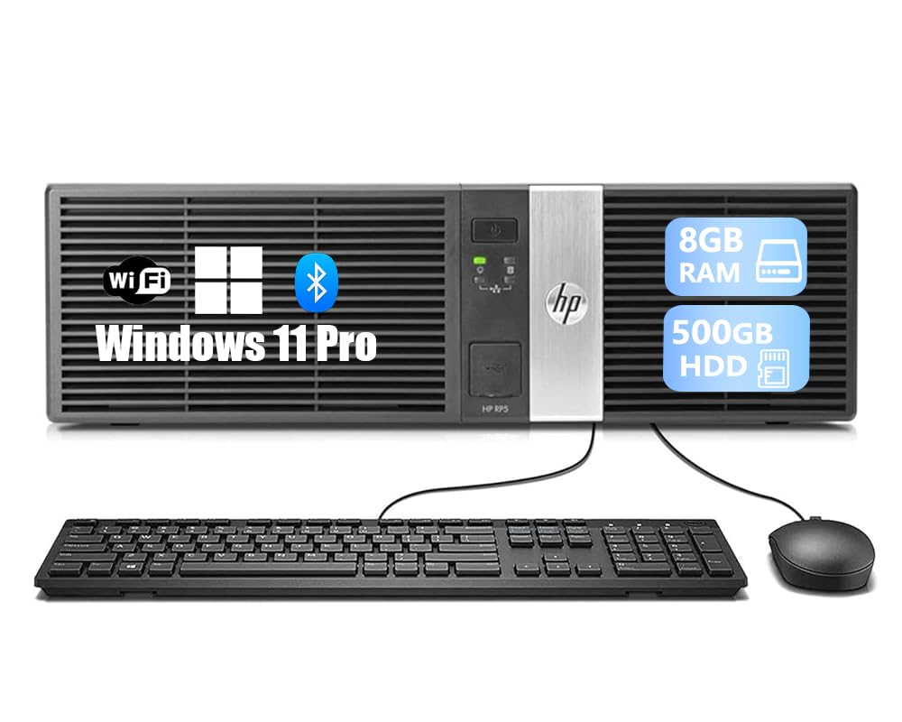 HP RP5 5810 SFF Ordenador de sobremesa, Intel Pentium G3420, 8 GB de RAM, Disco Duro de 500 GB HDD, Teclado QWERTY Estadounidense, WiFi, Bluetooth, Windows 11 Pro (reacondicionado)