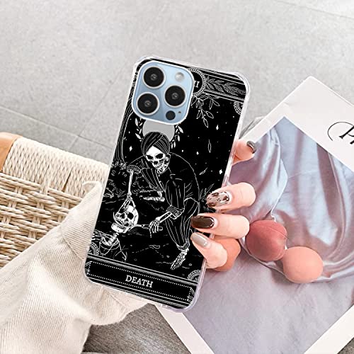 Qivtpjkrin The Death Tarot Card Skull Black Case For Iphone 13 Pro Max, Trippy Psychedelic Aesthetic Cool Skeleton Girls Boys Women Men, Trendy Tpu Bumper Cover Max #TOP1