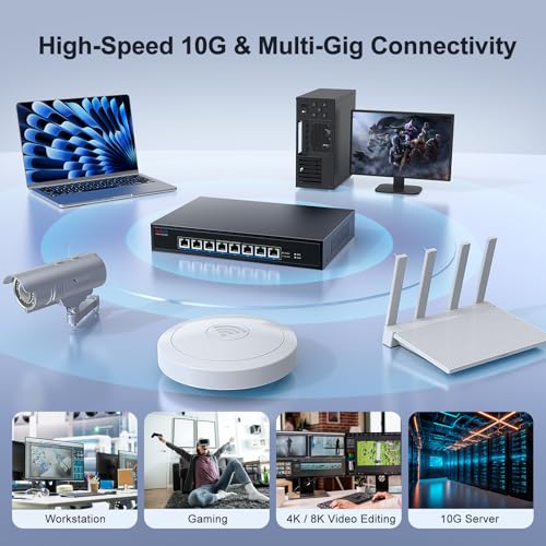Image of 8-Port 10Gb RJ45 Ethernet Switch Unmanaged, VunLink 10GBase-T Multi-Gig (10G /5G /2.5G /1G) Network Switch, 160Gbps Capacity, 19-inch Rackmount, for 10G NAS, Server, PC, Workstation
