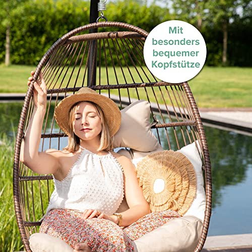 VITA5 Hängesessel mit Gestell - Bequemer Hängekorb Sessel - Rattan Hängesessel Outdoor und Indoor - Boho Egg Schaukel für Terrasse, Schlafzimmer & Leseecke - 150 kg Tragkraft (Cremeweiß) 3