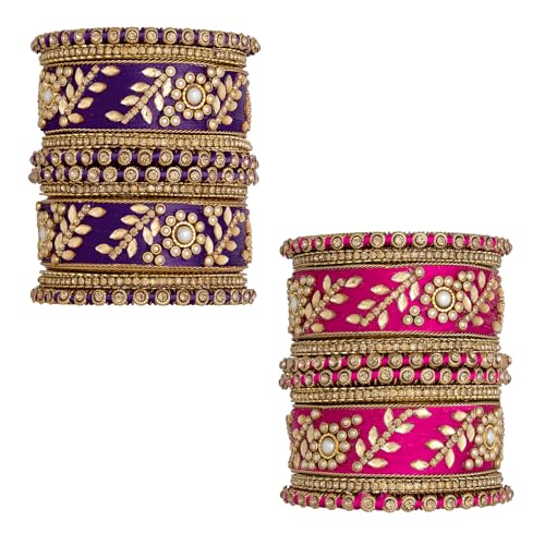 Image of Peora Silk Thread Kundan & Stone Studded Chuda Bangles Set Gift for Women