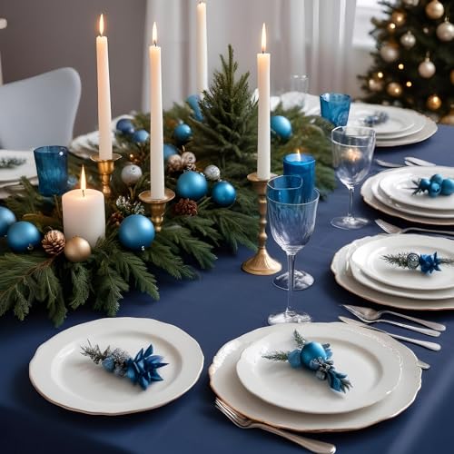 Image of NatNarr 12 Pcs Navy Blue Plastic Tablecloths, Scalloped Blue Table Cloth