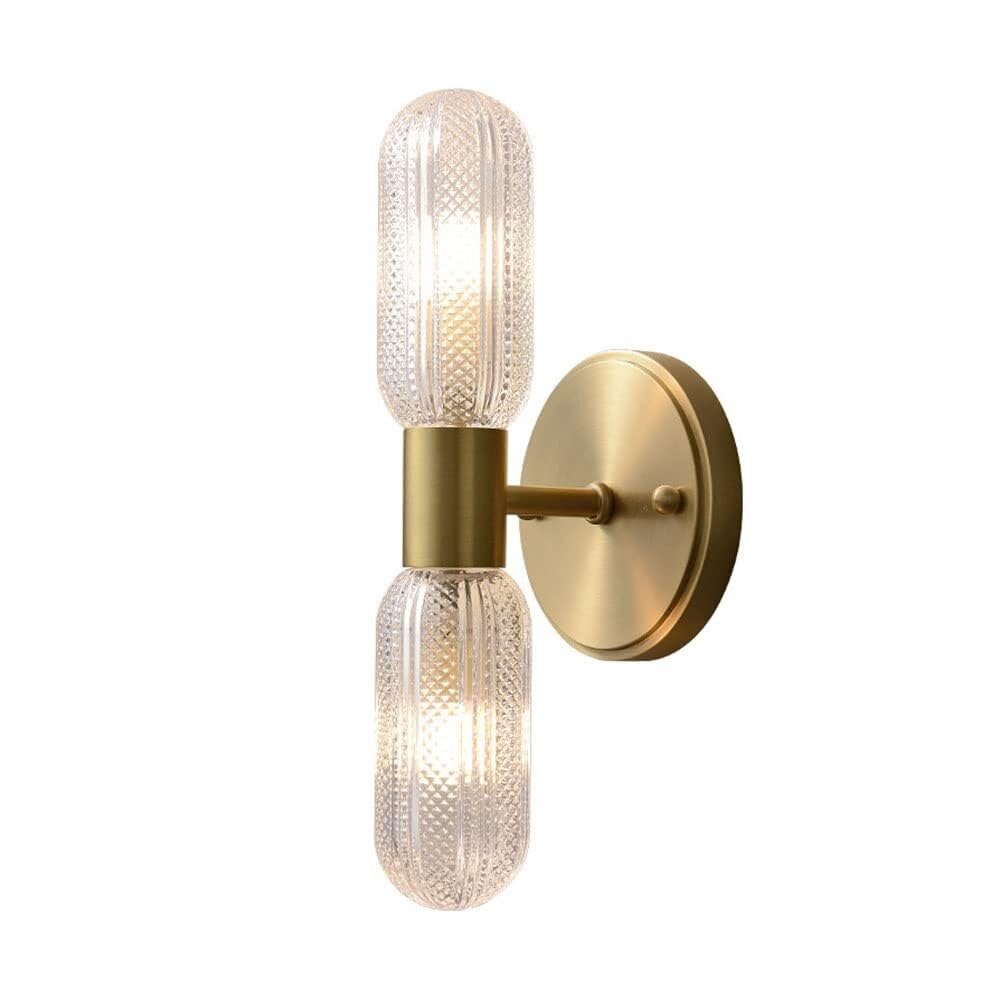 HPTHLY Post Antique Wall Sconces Long Tube Glass Up Down Wall Lights Fixture Brushed Brassd Wall Lamp For Bedroom Hallway
