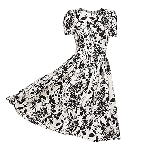 Robe de soirée fleurie rétro chic à col rond